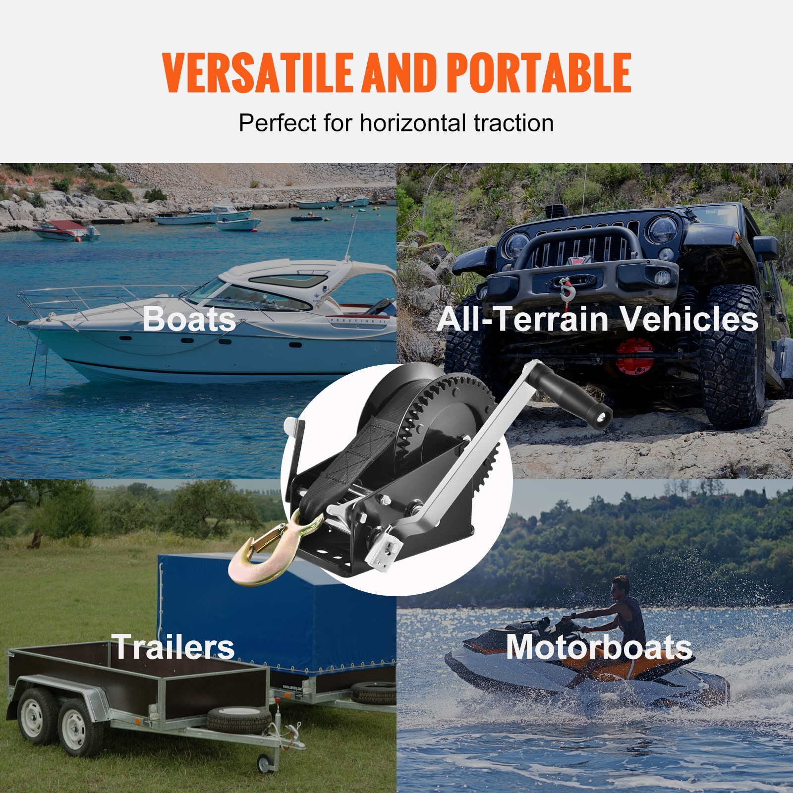 Hand Winch With Polyester Strap And Two-way Ratchet For Trailers_voghion.com